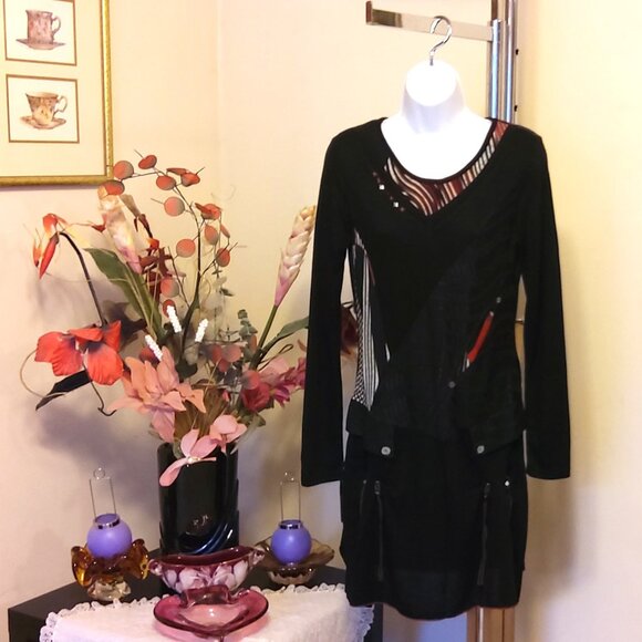 NWT SOGGO Paris Unique Designed Black Stretchy Cardigan Knit Sweater Dress M - Picture 2 of 10